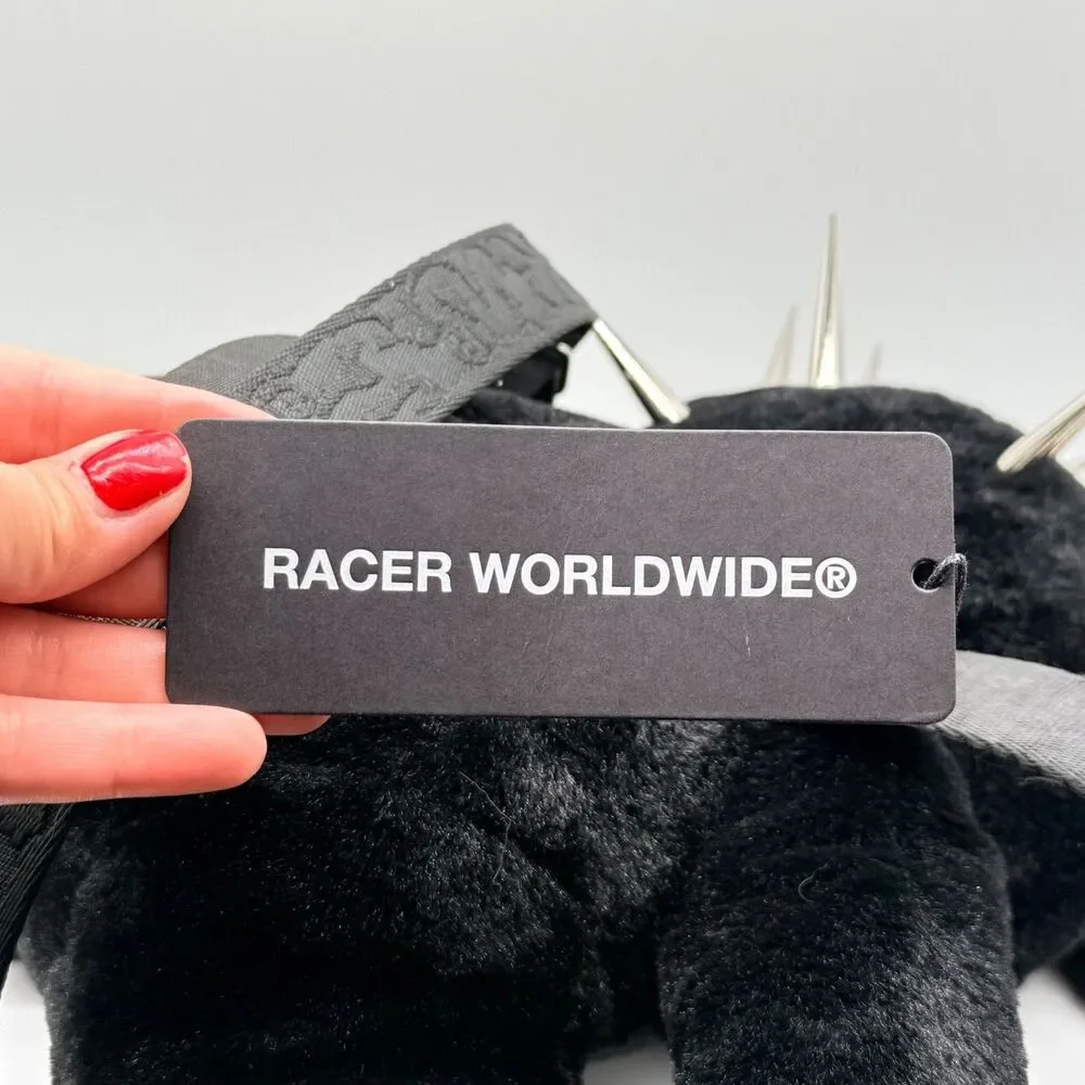 Racer Worldwide Plush Bear Crossbody Bag Zippers Spikes Alternative Punk Alt